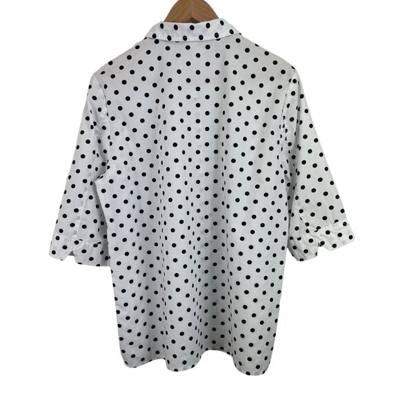 American Sweetheart Womens Size Medium White w/Black Polka Dots 3/4 Sleeve Shirt - Picture 2 of 9